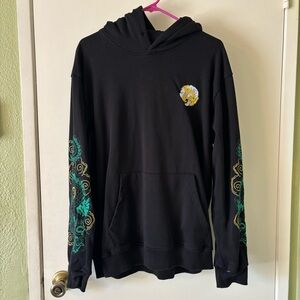Koisea Japanese Black Hoodie with Dragon Embroidery on arms and hood